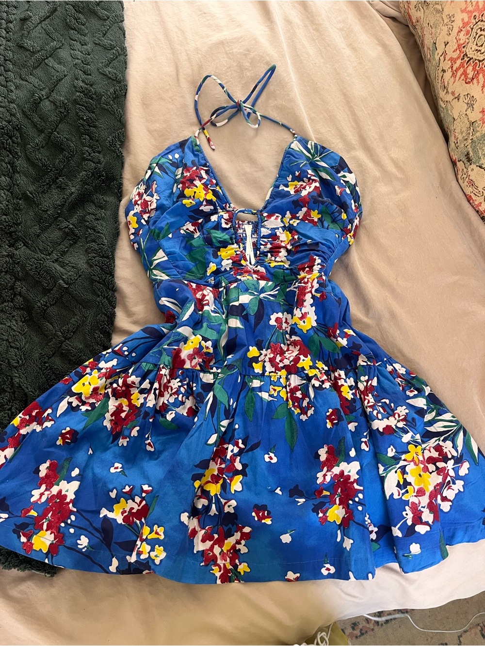 Anthropologie Blue Floral Halter Mini Dress